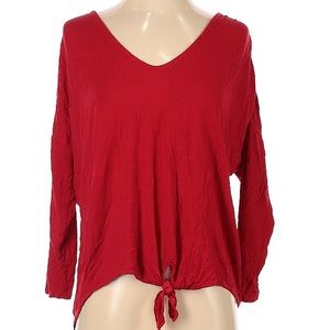 Bordeaux Red Casual V Neck Front Tie Top Size Small Vibrant Anthropologie